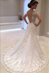 Gorgeous Lace Short Sleeves Bride Dresses Mermaid Wedding Dress