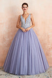 Gorgeous Lavender Lace Prom Dress | V-Neck Ball Gown Tulle Formal Wears