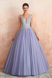 Gorgeous Lavender Lace Prom Dress | V-Neck Ball Gown Tulle Formal Wears