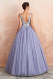 Gorgeous Lavender Lace Prom Dress | V-Neck Ball Gown Tulle Formal Wears