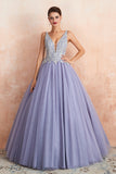 Gorgeous Lavender Lace Prom Dress | V-Neck Ball Gown Tulle Formal Wears