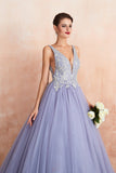 Gorgeous Lavender Lace Prom Dress | V-Neck Ball Gown Tulle Formal Wears