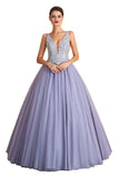 Gorgeous Lavender Lace Prom Dress | V-Neck Ball Gown Tulle Formal Wears