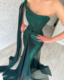 Gorgeous Long Dark Green Mermaid Sleeveless Prom Dresses With Split