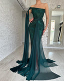 Gorgeous Long Dark Green Mermaid Sleeveless Prom Dresses With Split