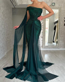 Gorgeous Long Dark Green Mermaid Sleeveless Prom Dresses With Split