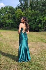 Gorgeous Long Dark Green Sleeveless Spaghetti Straps Prom Dresses With Split Online