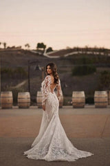 Gorgeous Long Mermaid Lace Bridal Gowns With Long Sleeves