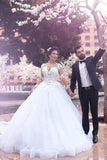 Gorgeous Long Sleeve Ball Gown Wedding Dresses Latest Lace Applique Bridal Gowns MH066