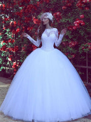 Gorgeous Long Sleeve Tulle Wedding Dress New Arrival Lace Long Sleeve Bridal Gowns