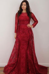 Gorgeous Long Sleeves Jewel Ruby Appliques Mermaid Prom Dresses