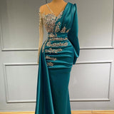 Gorgeous Long Sleeves Mermaid Prom Dress Beadings Party Gowns