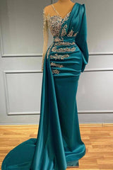 Gorgeous Long Sleeves Mermaid Prom Dress Beadings Party Gowns