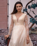 Gorgeous Long Sleeves Tulle Lace Appliques Ruffles Wedding Dresses