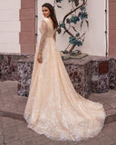 Gorgeous Long Sleeves Tulle Lace Appliques Ruffles Wedding Dresses