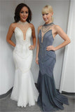 Gorgeous Mermaid Pearls Evening Dresses Illusion Tulle Sexy Prom Dress CE0020