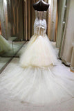 Gorgeous Mermaid Sweetheart Wedding Dress Lace Applique Bridal Gown with Long Train CE0159