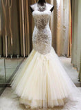 Gorgeous Mermaid Sweetheart Wedding Dress Lace Applique Bridal Gown with Long Train CE0159