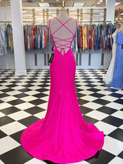 Gorgeous Mermaid V-neck Sleeveless Spandex Ruched Prom Dresses