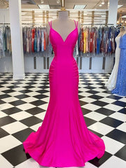 Gorgeous Mermaid V-neck Sleeveless Spandex Ruched Prom Dresses