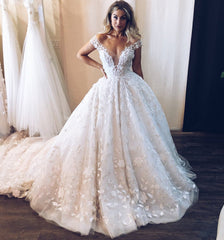 Gorgeous OFF-The-Shoulder Sleeveless Long Wedding Dresses | Appliques Ball Gown Bridal Gown