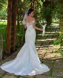 Gorgeous Off Shoulder Mermaid Wedding Dress with Lace Appliques