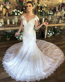 Gorgeous Off The Shoulder Tulle Mermaid Wedding Dresses With Lace Appliques