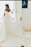 Gorgeous Off the Shoulder Aline Satin Bridal Gown Garden Wedding Dress