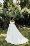 Gorgeous Off the Shoulder Aline Satin Bridal Gown Garden Wedding Dress