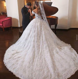 Gorgeous Off-the-Shoulder Tulle Lace Bridal Gown with Catheral Train