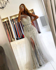 Gorgeous One Shoulder Tulle Lace Ruffles Prom Dresses Mermaid Evening Dresses