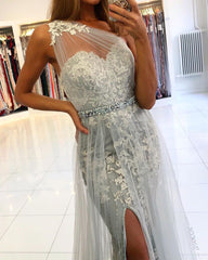 Gorgeous One Shoulder Tulle Lace Ruffles Prom Dresses Mermaid Evening Dresses