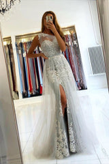 Gorgeous One Shoulder Tulle Lace Ruffles Prom Dresses Mermaid Evening Dresses