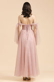 Gorgeous Puffy Sleeves Sparkly Aline Evening Party Dress Chiffon Floor Length Prom Dress