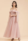 Gorgeous Puffy Sleeves Sparkly Aline Evening Party Dress Chiffon Floor Length Prom Dress