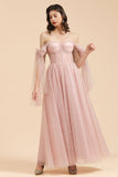 Gorgeous Puffy Sleeves Sparkly Aline Evening Party Dress Chiffon Floor Length Prom Dress