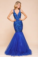 Gorgeous Royal Blue Mermaid Prom Dress | Long Sequins Evening Party Gowns