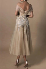 Gorgeous Short Long Off-the-Shoulder Beadings Bridal Dress With Lace