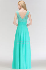 Gorgeous Sleeveless Long Bridesmaid Dress | Floor-Length Lace Chiffon Party Dresses