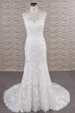 Gorgeous Sleeveless Straps Lace Wedding Dress | Jewel Straps Mermaid Bridal Gowns With Appliques