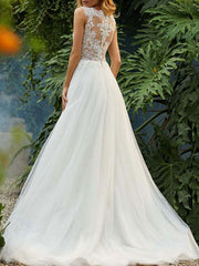 Gorgeous Sleeveless Tulle A-Line Ruffles Wedding Dresses With Lace