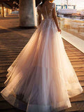 Gorgeous Sleeveless Tulle Lace V Neck Appliques Wedding Dresses