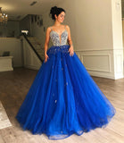 Gorgeous Spaghetti Beaded A-Line Sleeveless Straps Tulle Evening Dresses BC1613