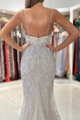 Gorgeous Spaghetti Straps Sleeveless Mermaid Floor-Length Lace Prom Dresses