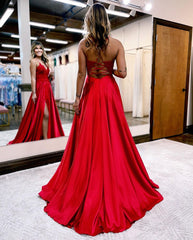 Gorgeous Spaghetti-Straps V-Neck Prom Dress Slit Long With Lace Appliques