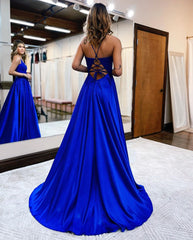 Gorgeous Spaghetti-Straps V-Neck Prom Dress Slit Long With Lace Appliques