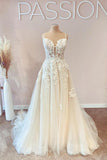 Gorgeous Spaghetti-Straps Wedding Dress Lace Appliques Bridal Gown