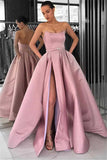 Gorgeous Strapless Floor-Length Ruffles Prom Dresses | Sleeveless Front Split A-Line Evening Gown