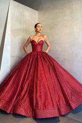 Gorgeous Strapless Red Sequins Prom Dress Long