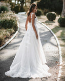 Gorgeous Sweetheart White Tulle Lace Backless A-Line Wedding Dresses